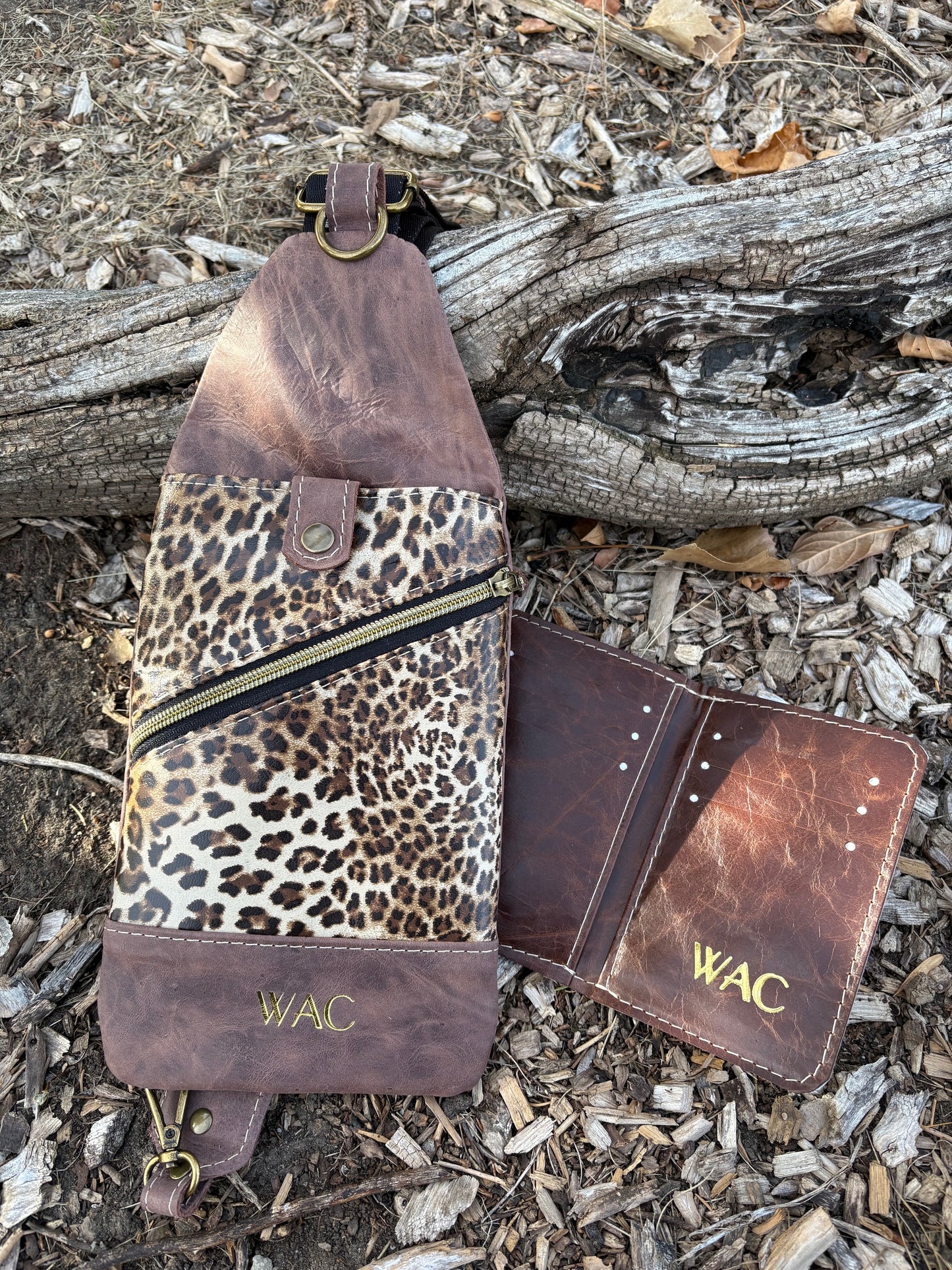 Leopard Print and Brown Leather Sling