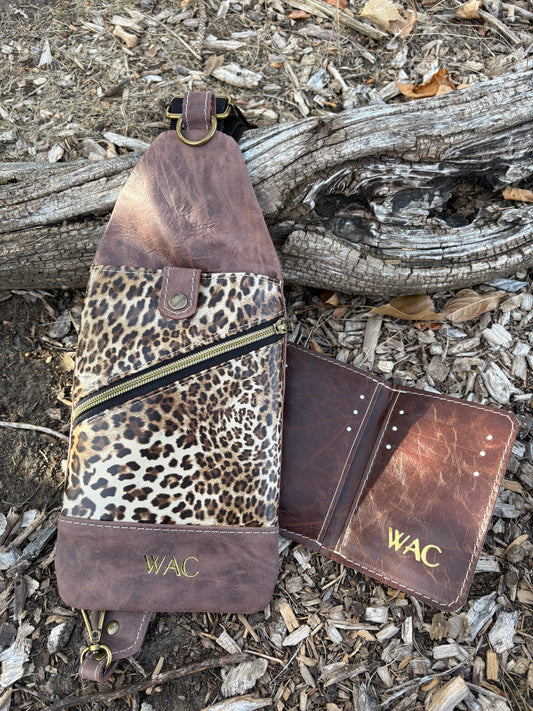 Leopard Print and Brown Leather Sling