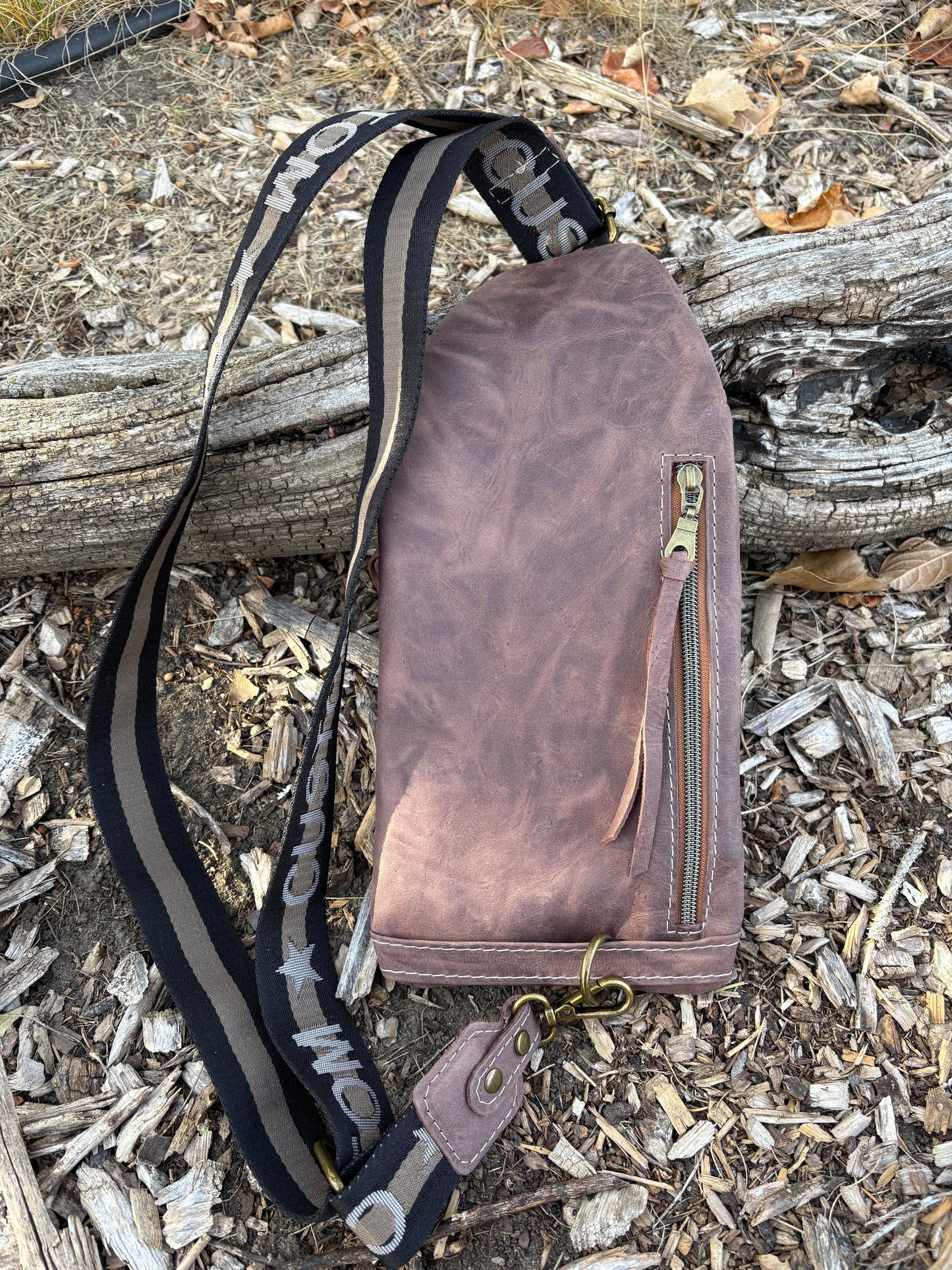 Leopard Print and Brown Leather Sling