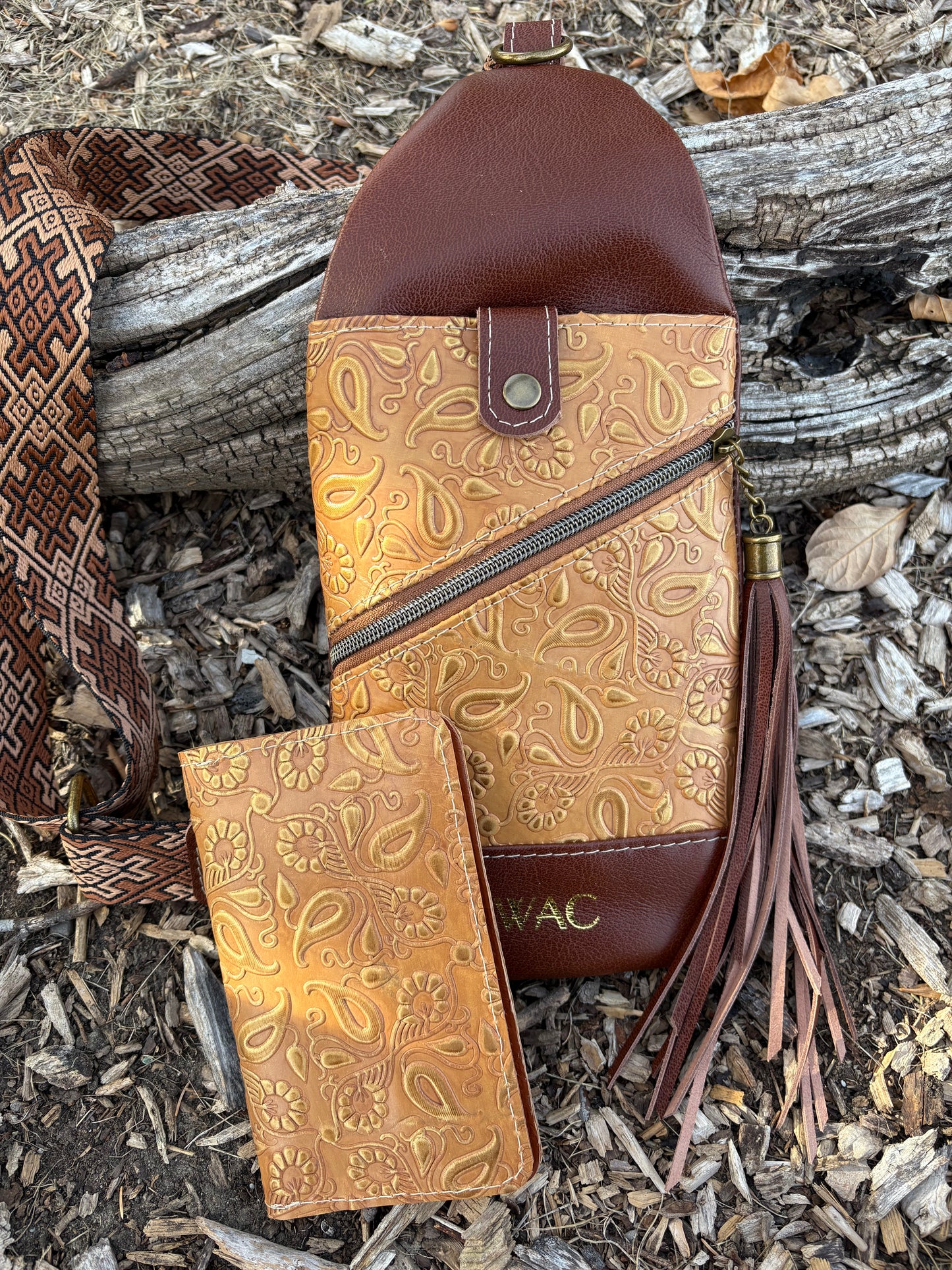 Leather Travel Sling and Matching Wallet