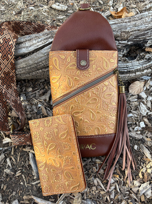 Leather Travel Sling and Matching Wallet