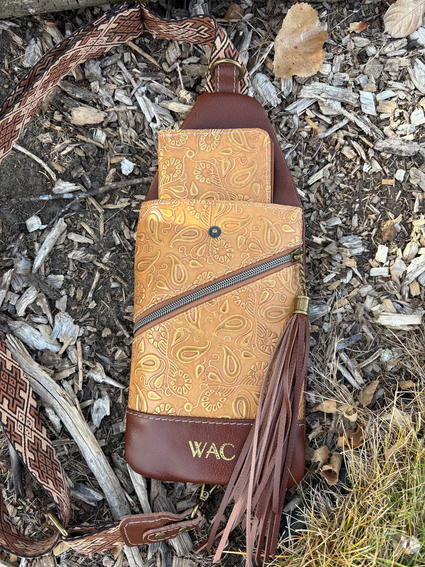 Leather Travel Sling and Matching Wallet
