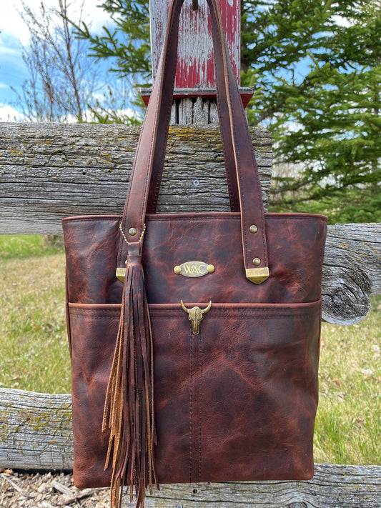 Volcano Red Distressed Leather Tote