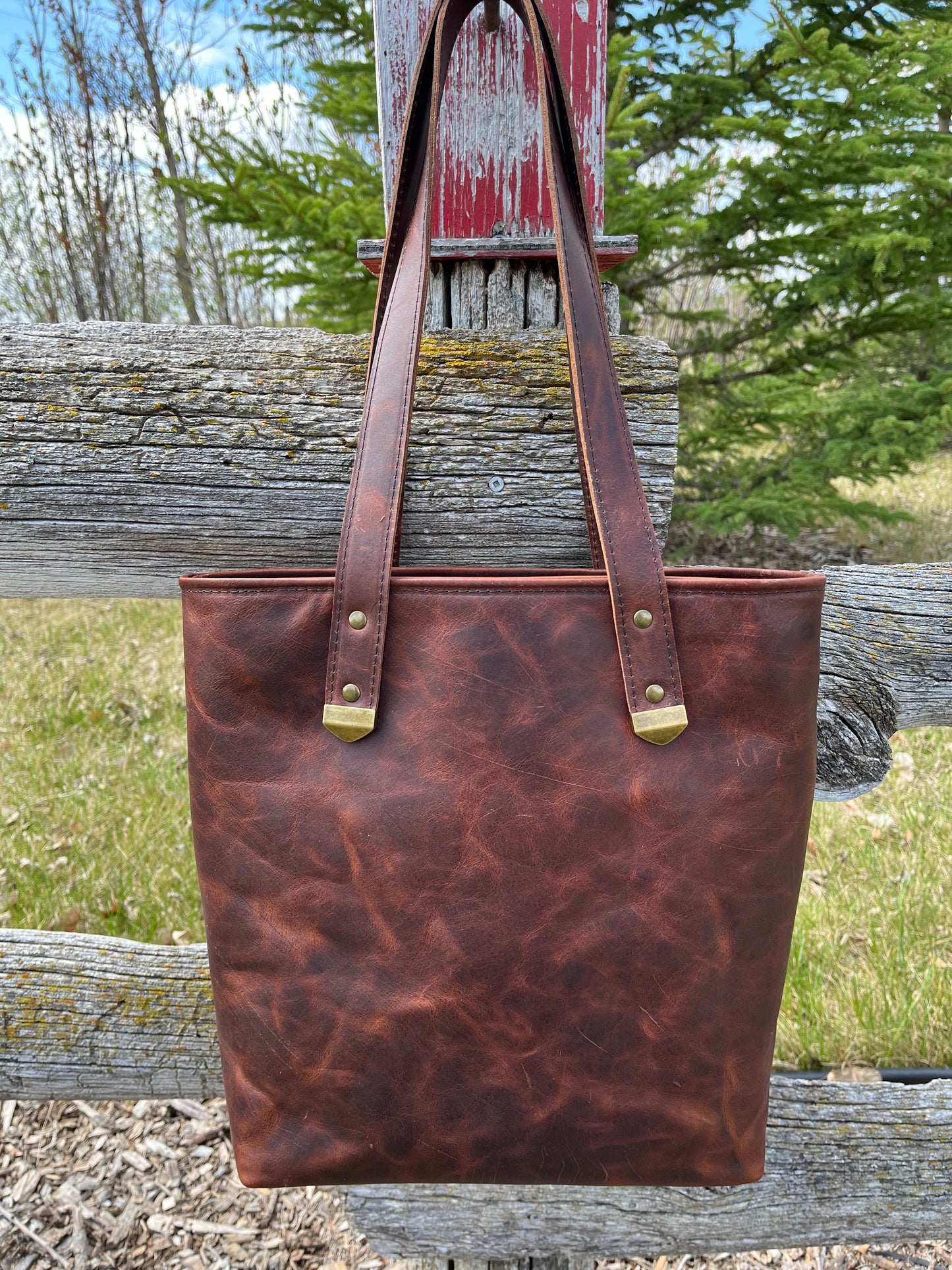 Volcano Red Distressed Leather Tote