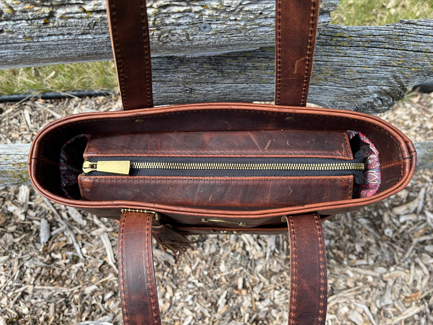 Volcano Red Distressed Leather Tote