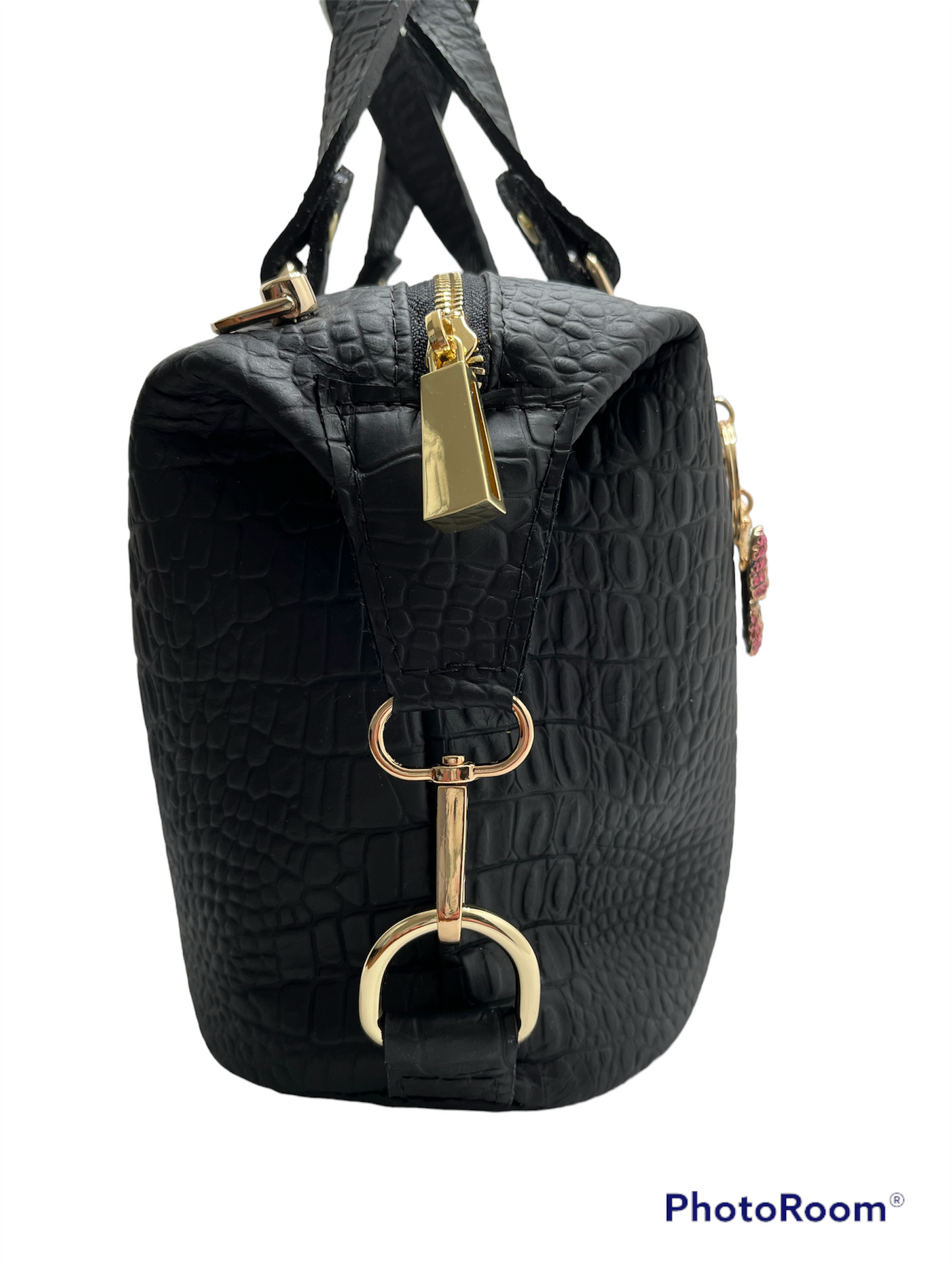 Black Italian Alligator Embossed Leather Handbag