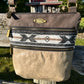 Brown and Distressed Grey Leather with Wool Insert Crossbody Purse