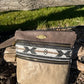 Brown and Distressed Grey Leather with Wool Insert Crossbody Purse