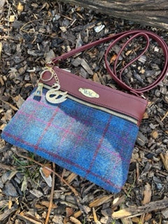 Harris Tweed Wool and Burgundy Leather Crossbody Purse