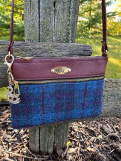 Harris Tweed Wool and Burgundy Leather Crossbody Purse