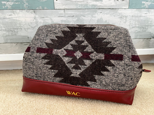 Burgundy Leather and Wool Toiletry Bag