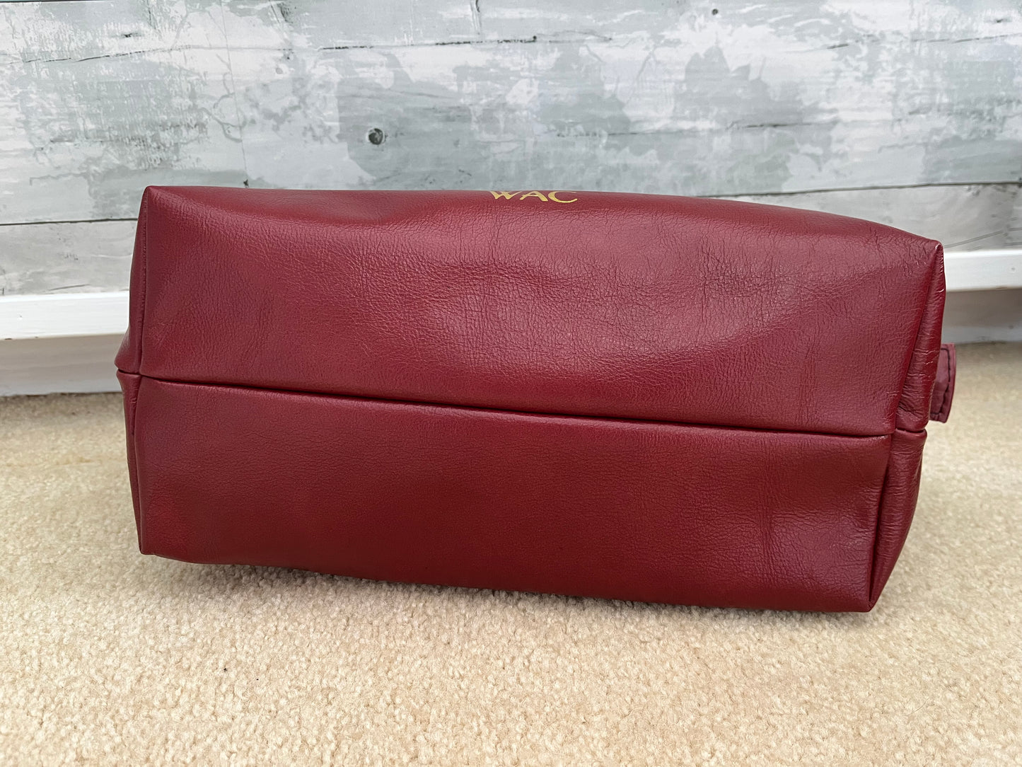 Burgundy Leather and Wool Toiletry Bag