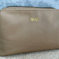Tan Leather Toiletry Bag with Laser Engraved Butterfly