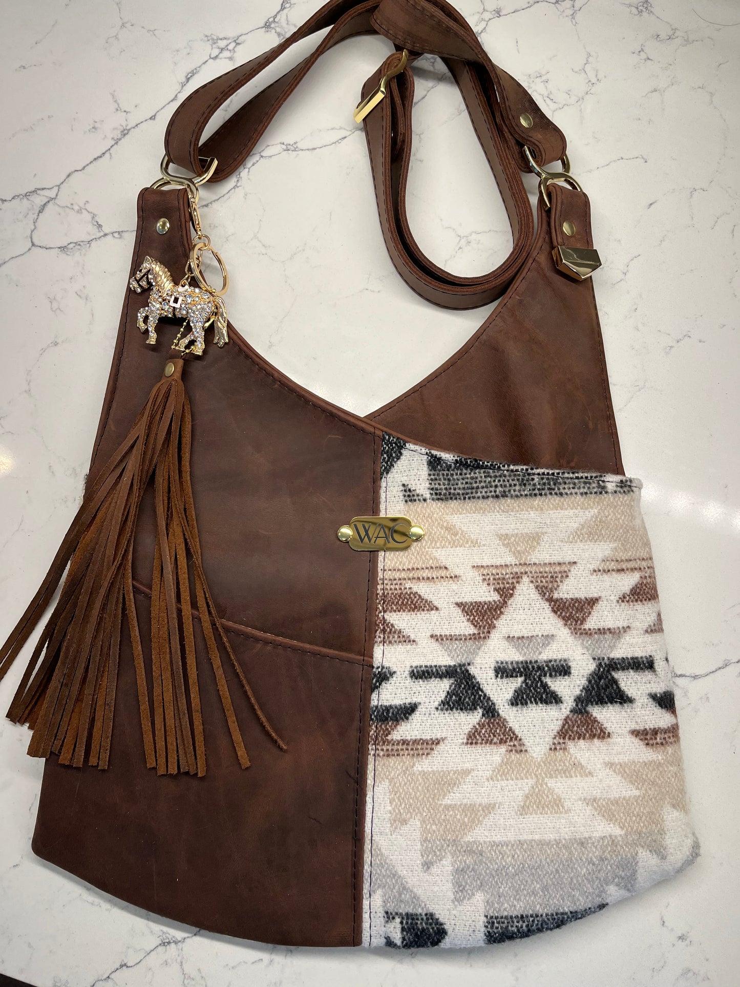 Leather and Wool Crossbody Purse