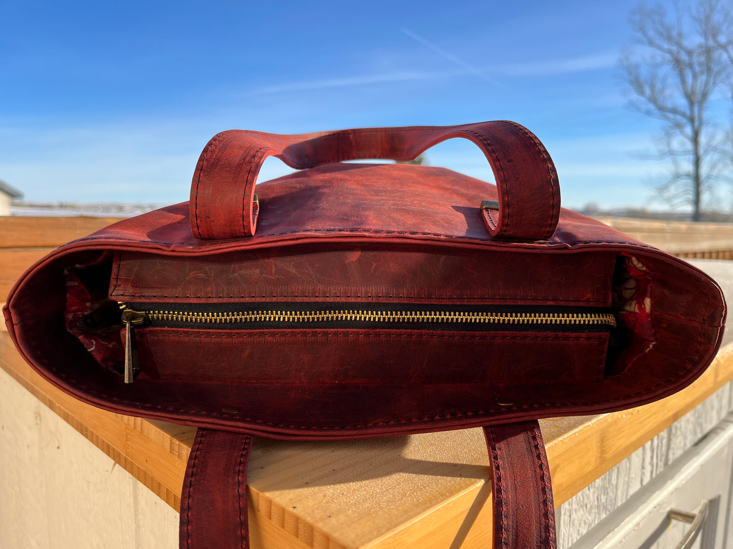 Distressed Red Leather Tote