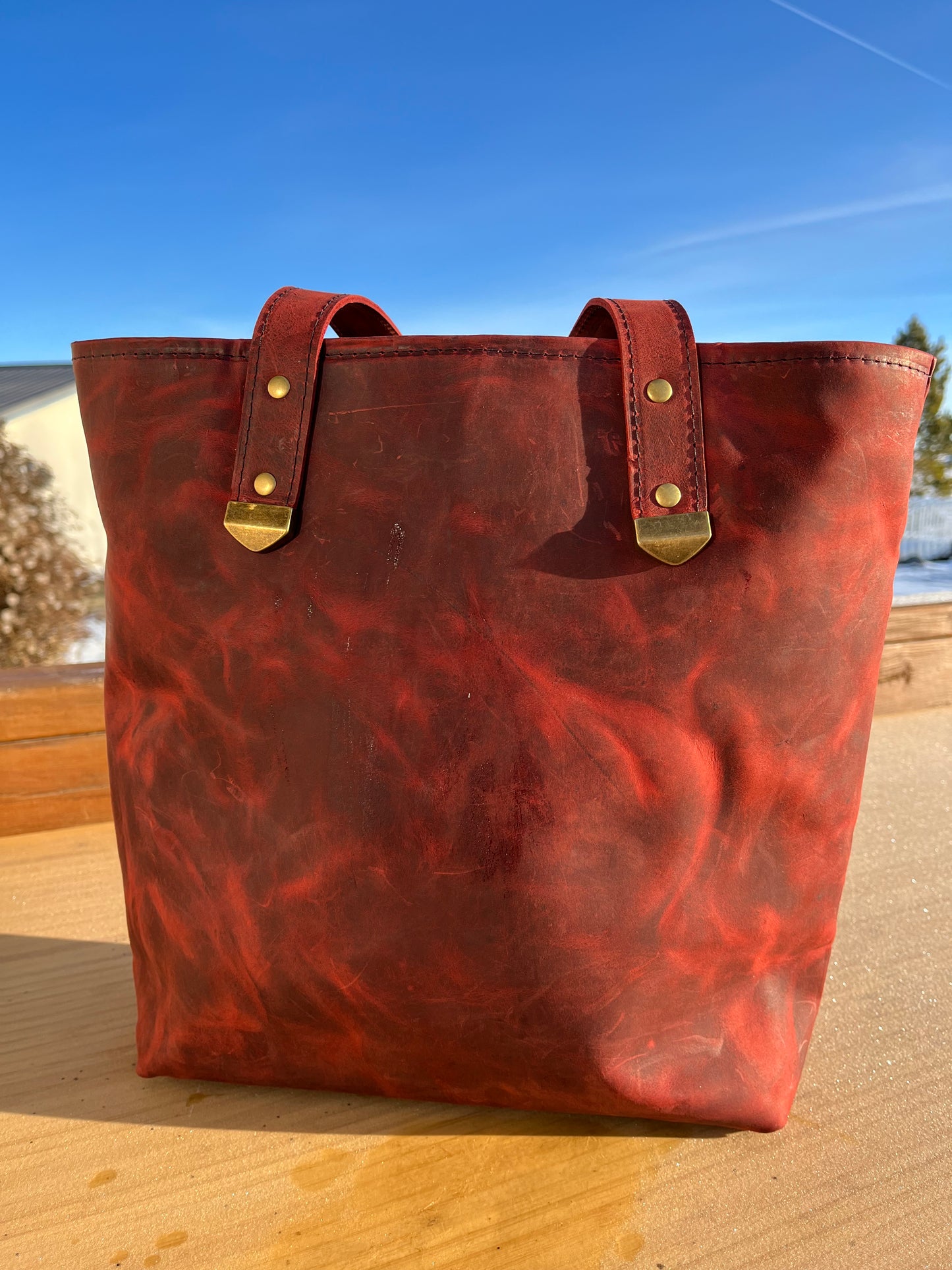 Distressed Red Leather Tote