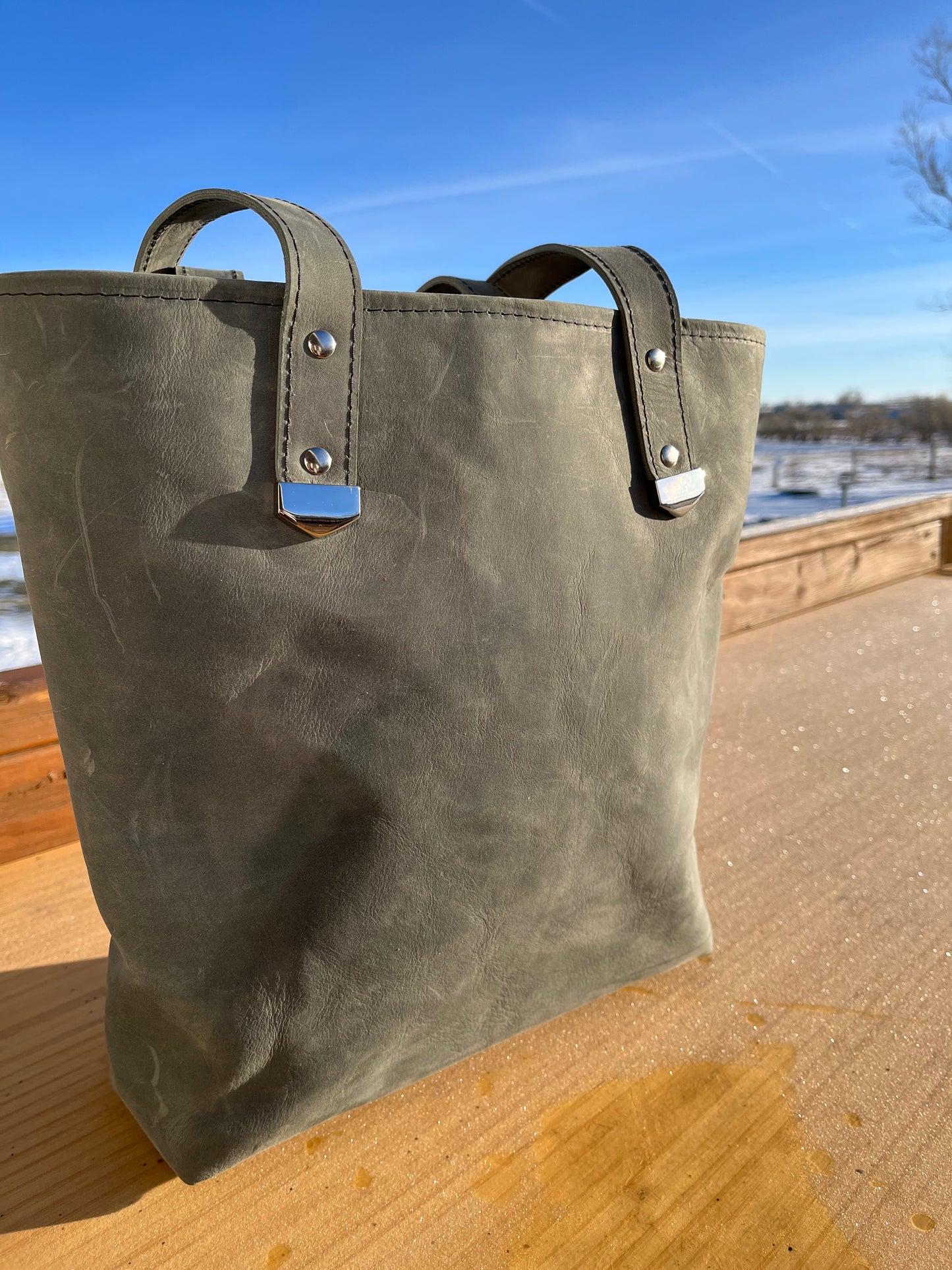 Distressed Blue Leather Tote