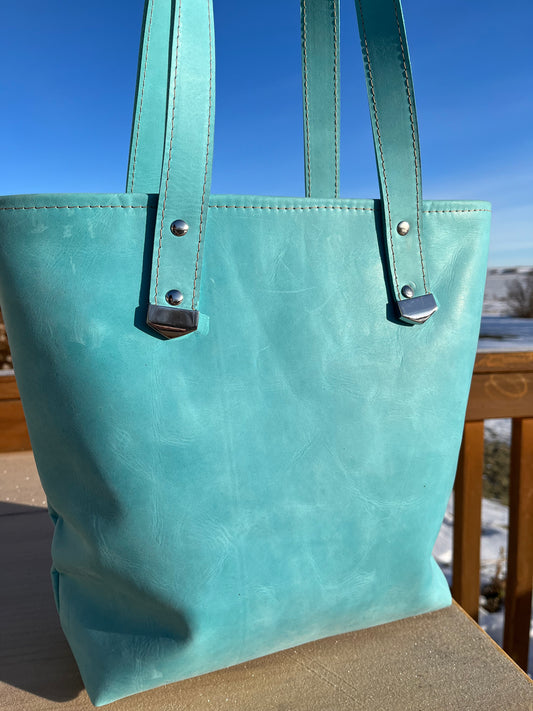 Ice Blue Leather Tote