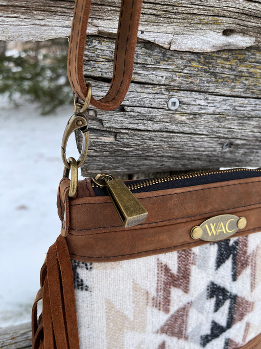 Distressed Leather Fringe and Wool Purse