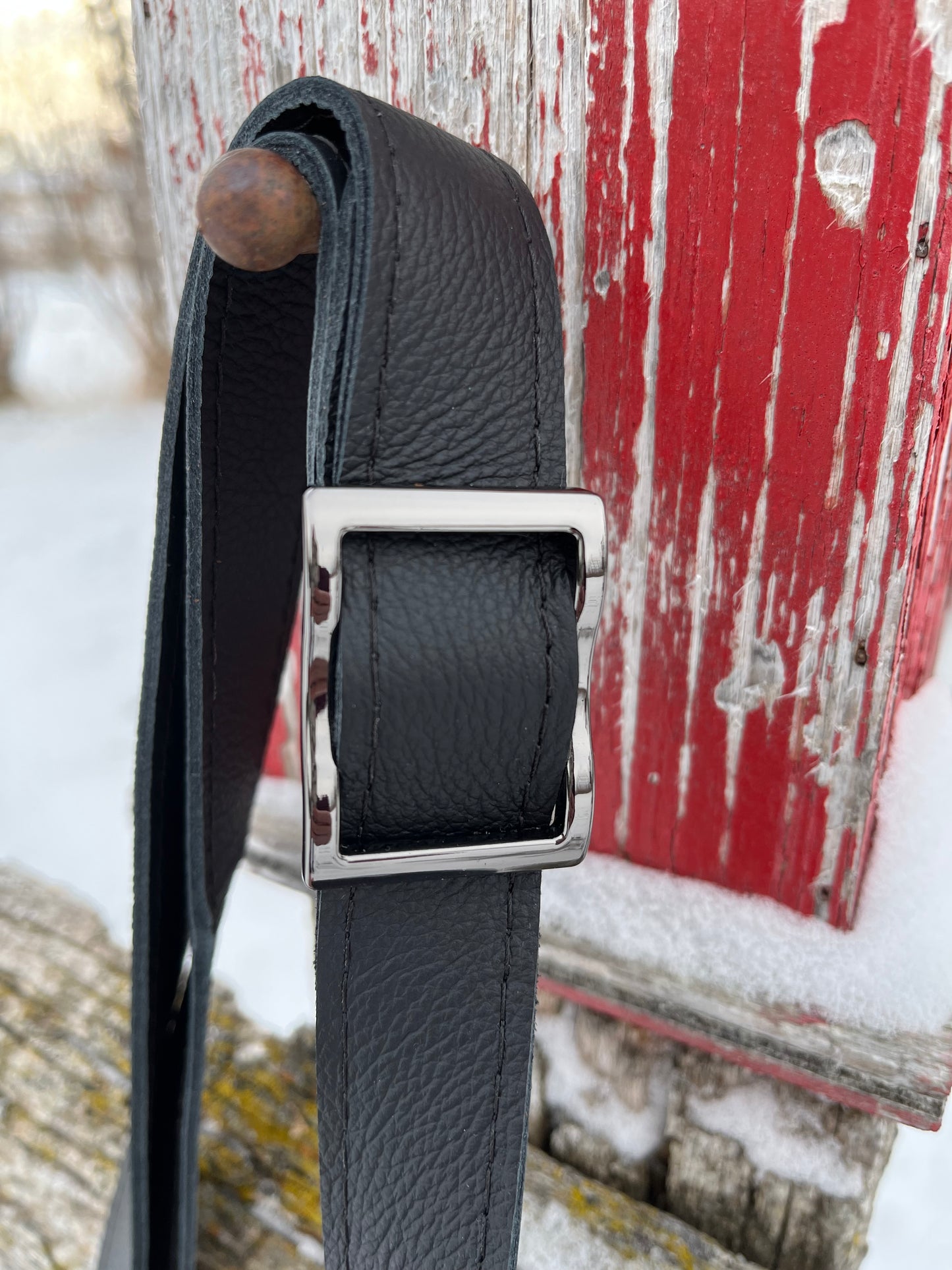 Black Leather and Wool Crossbody Purse