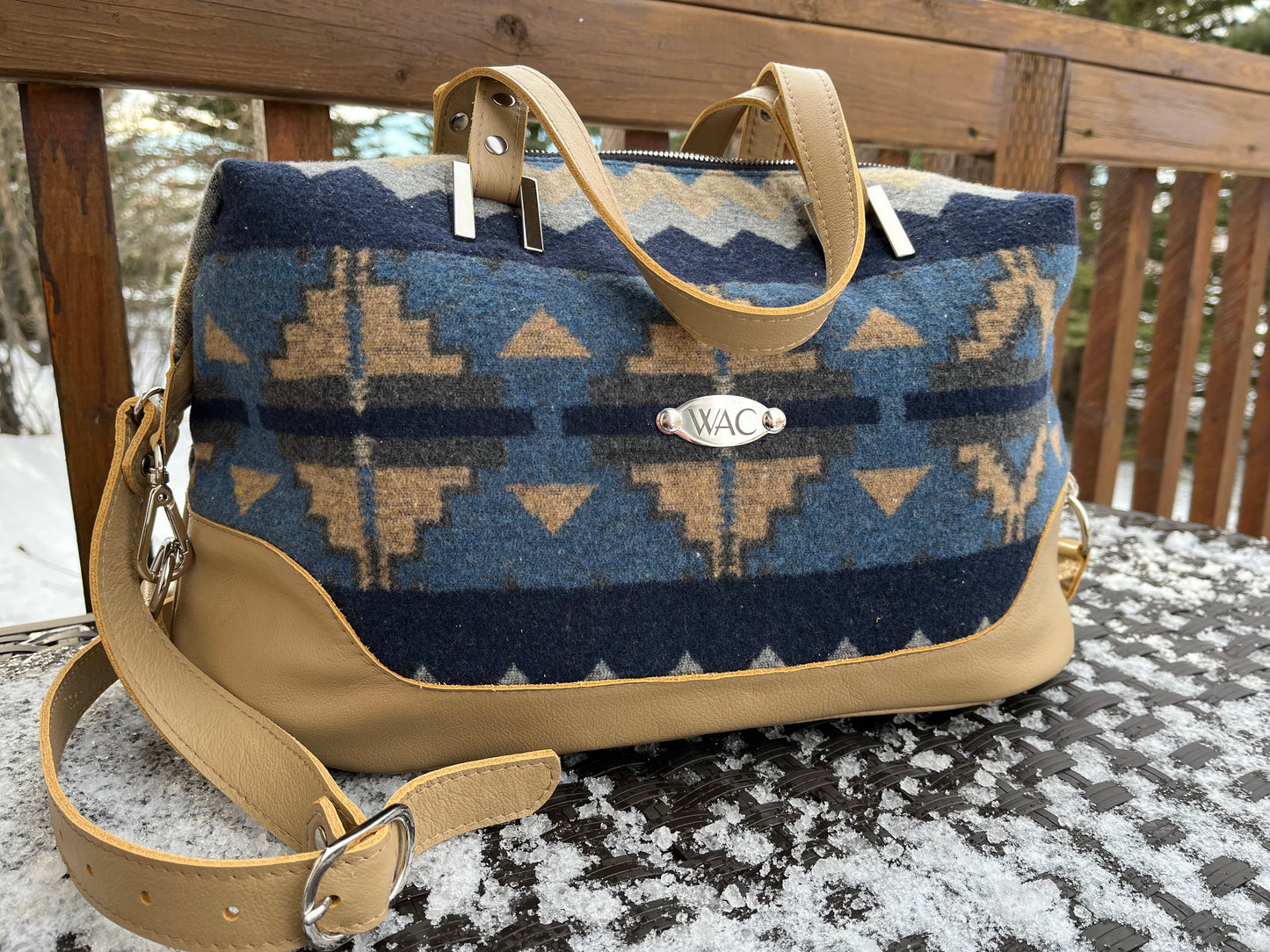 Tan Leather and Wool Traveller Bag