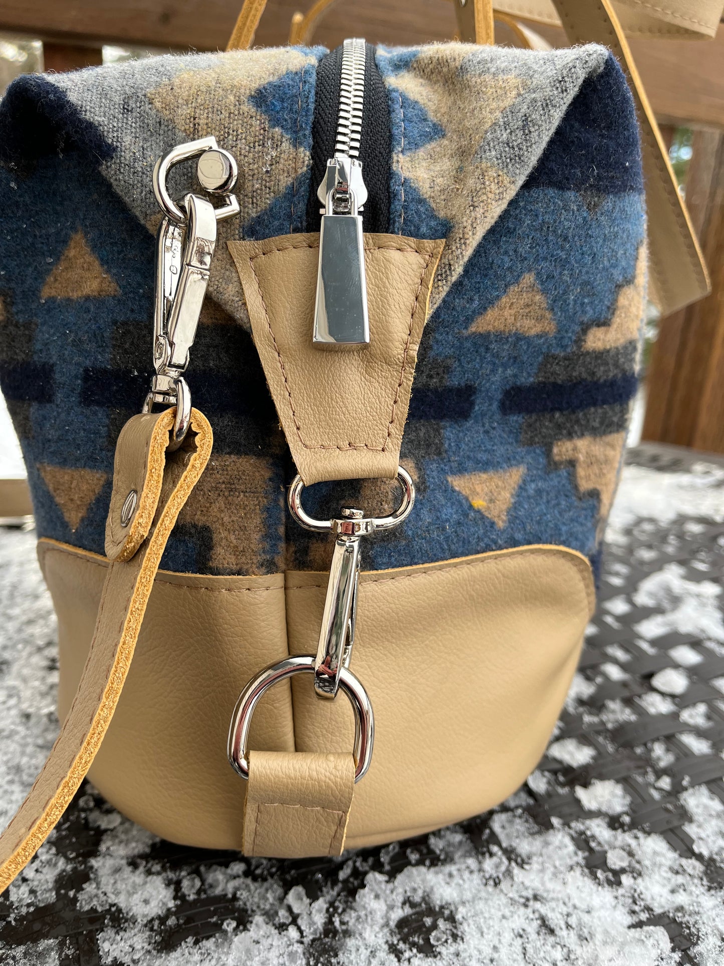 Tan Leather and Wool Traveller Bag