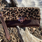 Embossed Floral Leather with Leopard Print Flap Wallet and Wristlet Strap