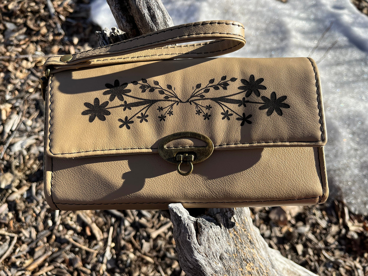 Tan Leather Wallet with Wristlet Strap