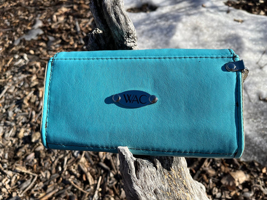 Teal Leather Wallet with Wristlet Strap