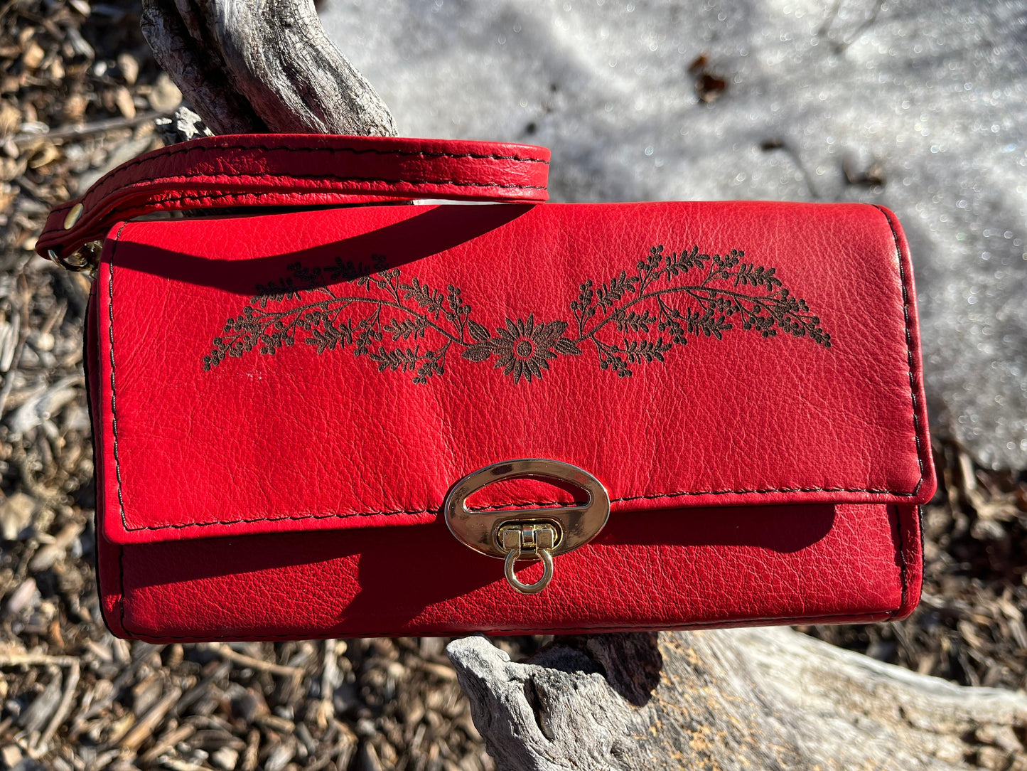 Red Leather Wallet with Wristlet