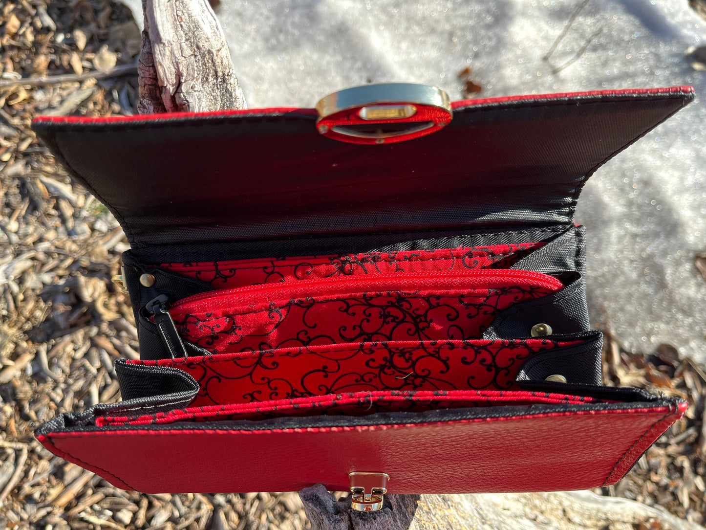 Red Leather Wallet with Wristlet