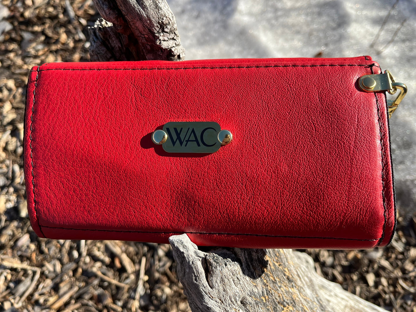 Red Leather Wallet with Wristlet