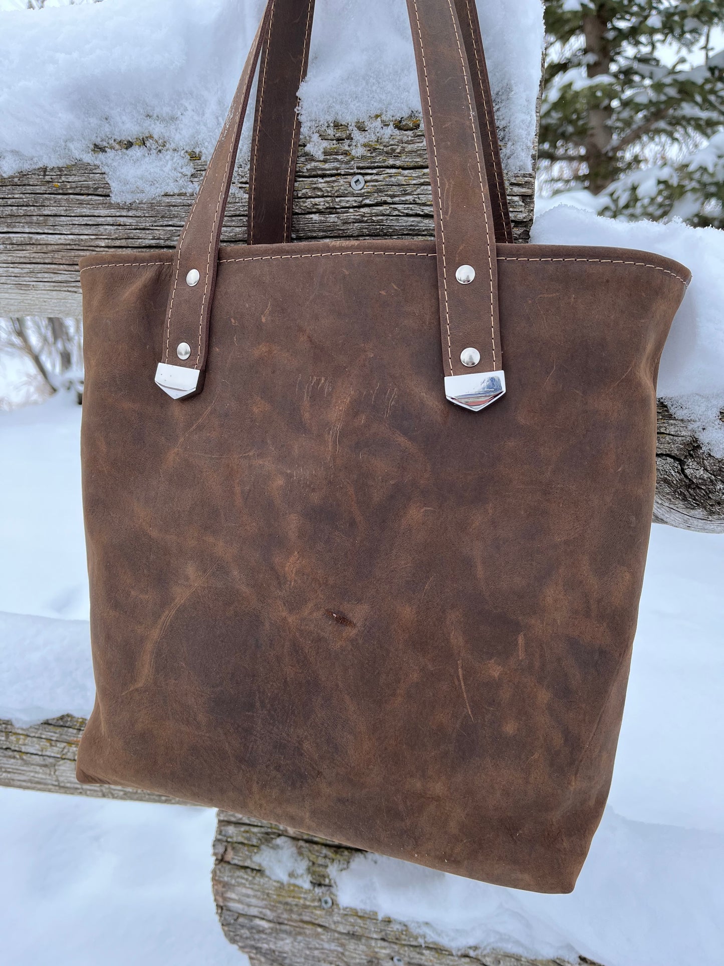 Distressed Leather Tote and Matching Wallet