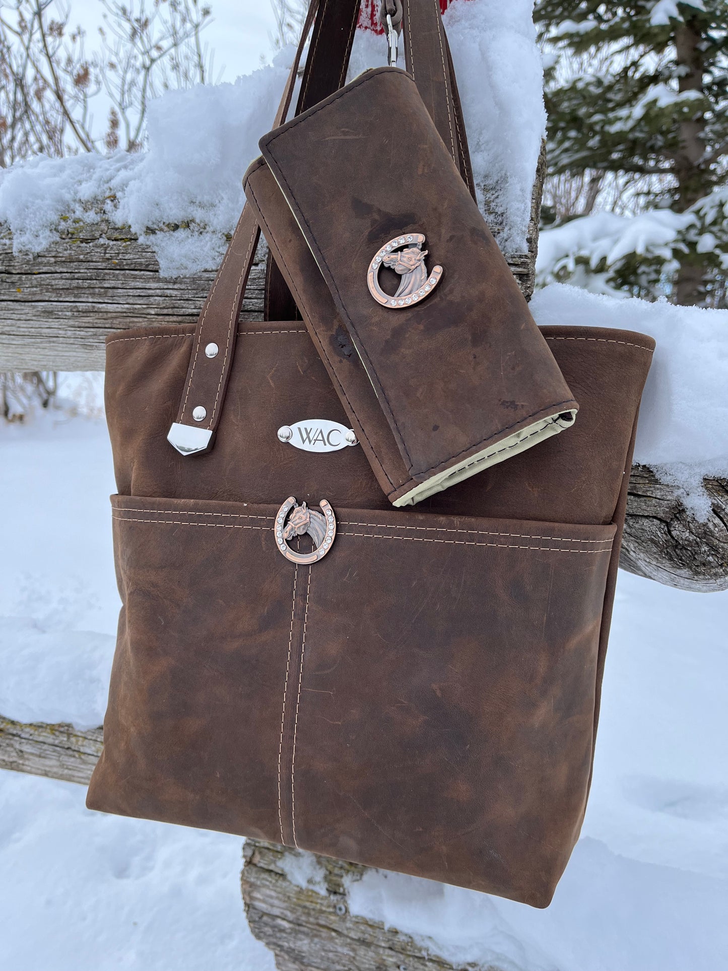 Distressed Leather Tote and Matching Wallet