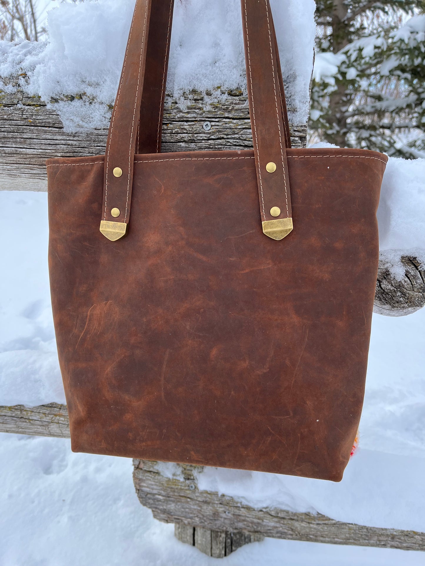 Distressed Leather and Pendelton Wool Tote