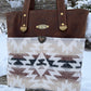 Distressed Brown Leather and Wool Tote