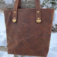 Distressed Brown Leather and Wool Tote