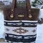 Distressed Brown Leather and Wool Tote