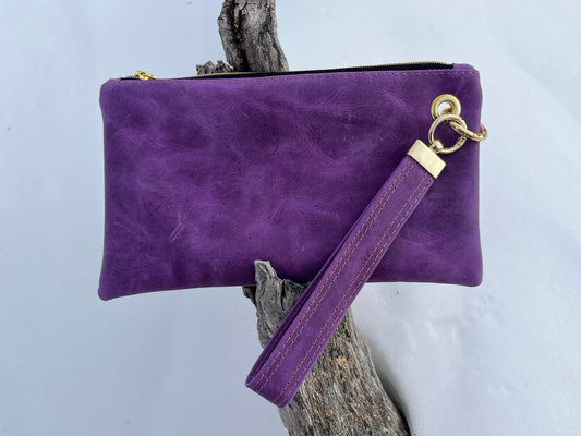 Purple Leather Wristlet/Wallet with Wristlet Strap