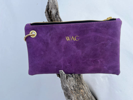 Purple Leather Wristlet/Wallet with Wristlet Strap