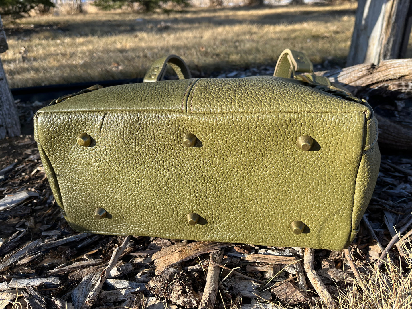 Olive Green Leather Purse with Antique Brass Hardware