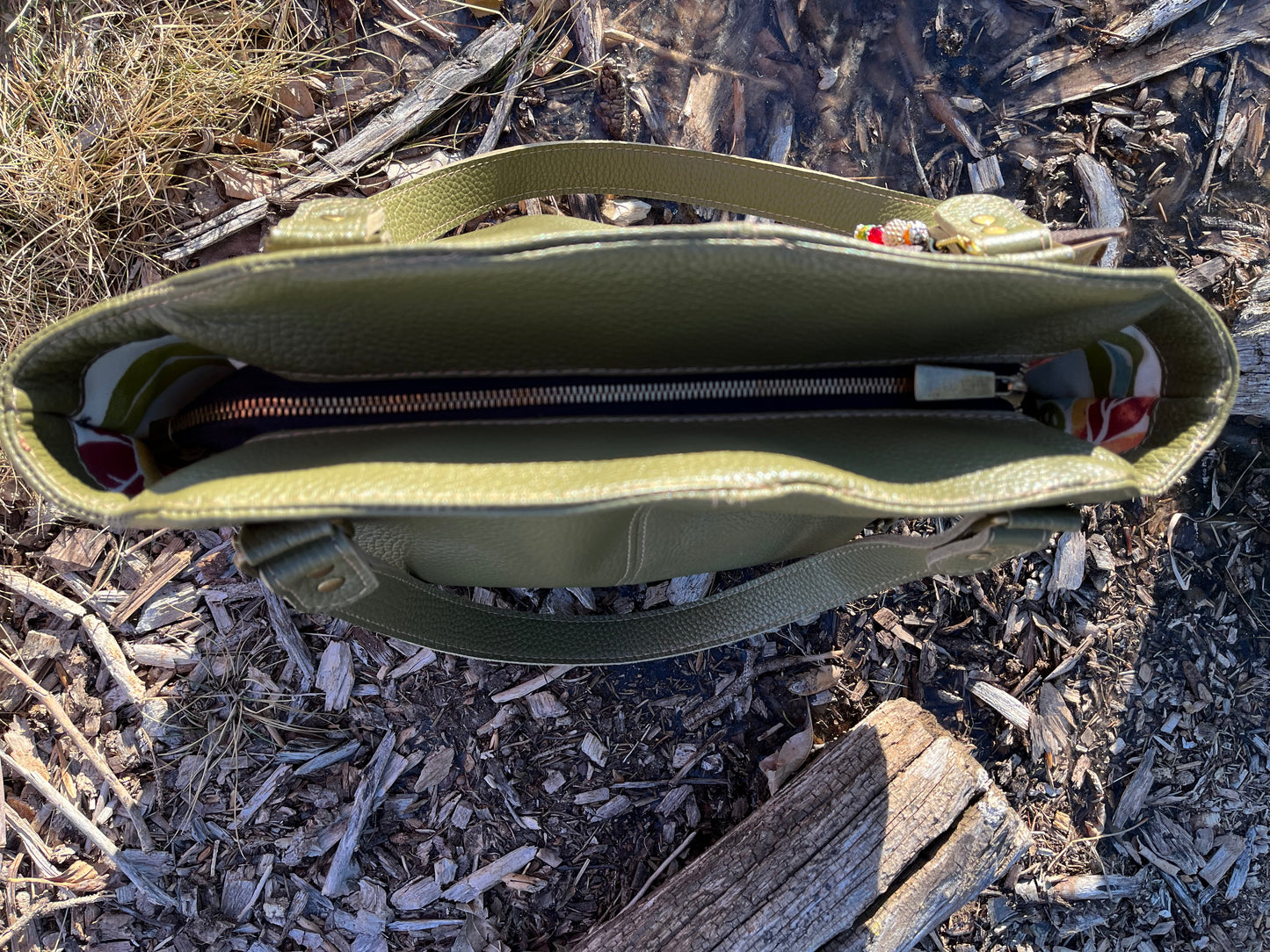 Olive Green Leather Purse with Antique Brass Hardware