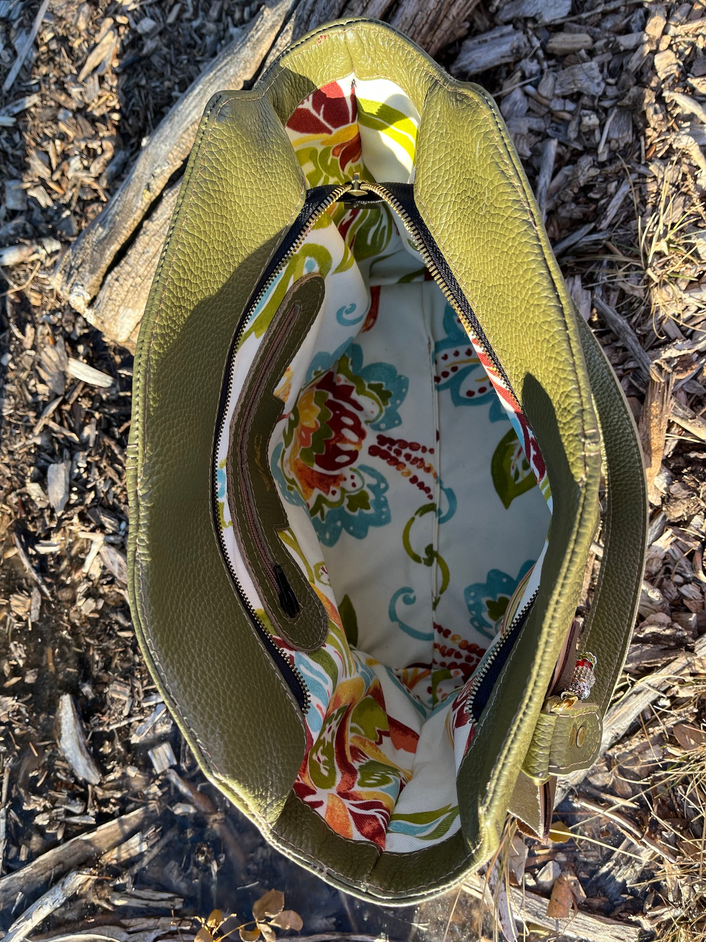 Olive Green Leather Purse with Antique Brass Hardware