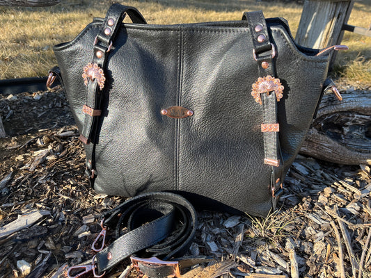 Black Leather Purse with Rose Gold Hardware