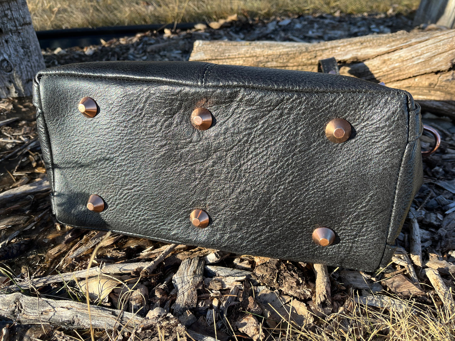 Black Leather Purse with Rose Gold Hardware