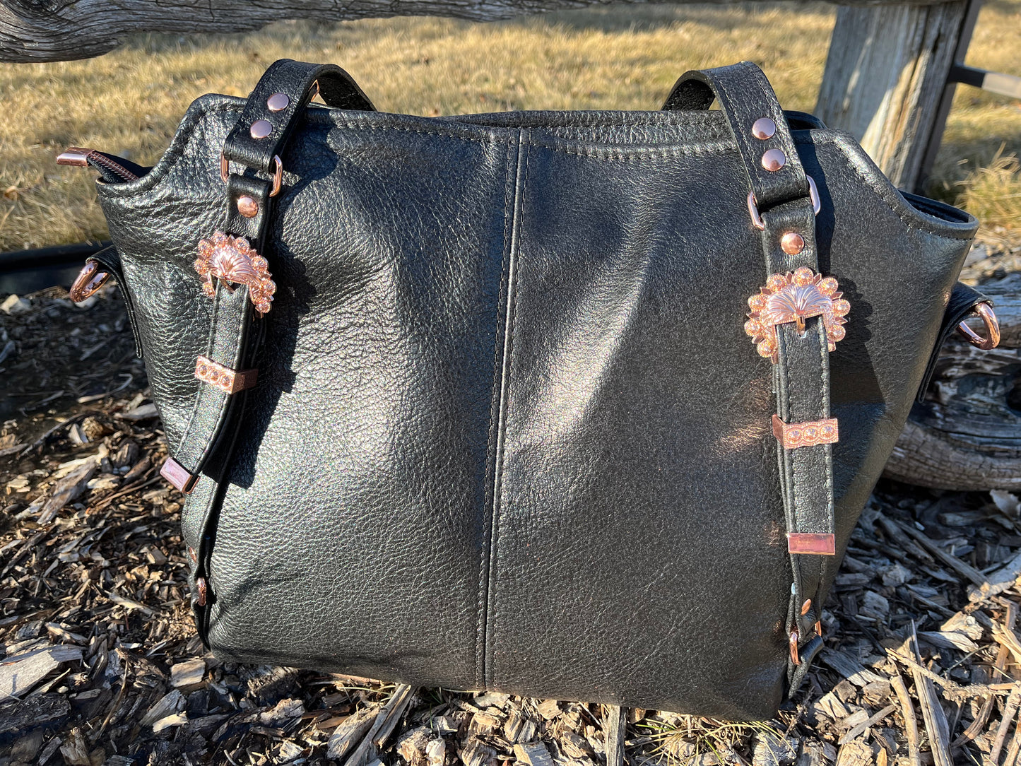 Black Leather Purse with Rose Gold Hardware