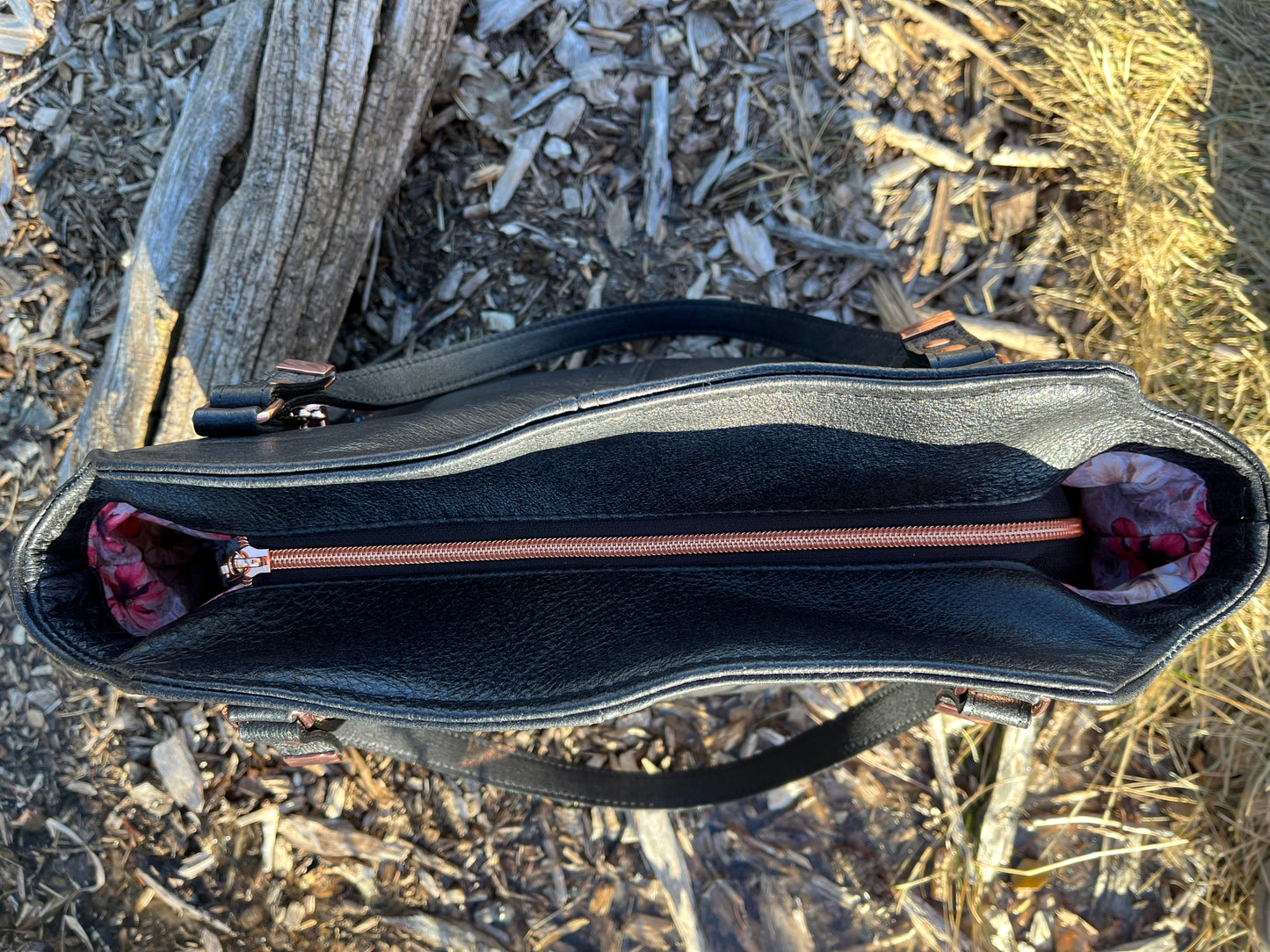 Black Leather Purse with Rose Gold Hardware