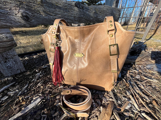 Caramel Leather Purse with Antique Brass Hardware