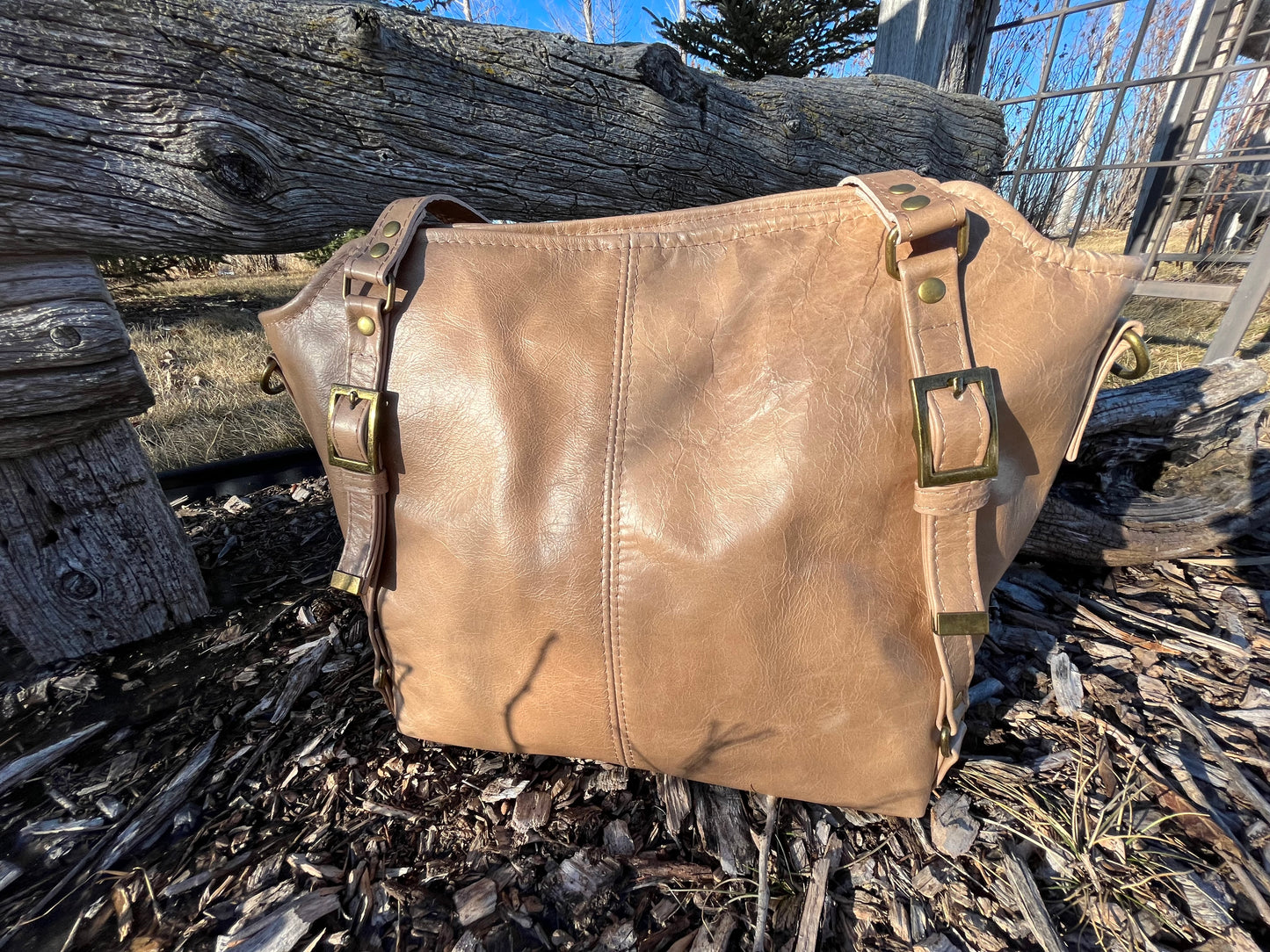 Caramel Leather Purse with Antique Brass Hardware