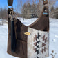 Distressed Leather and Cream Wool Crossbody Purse